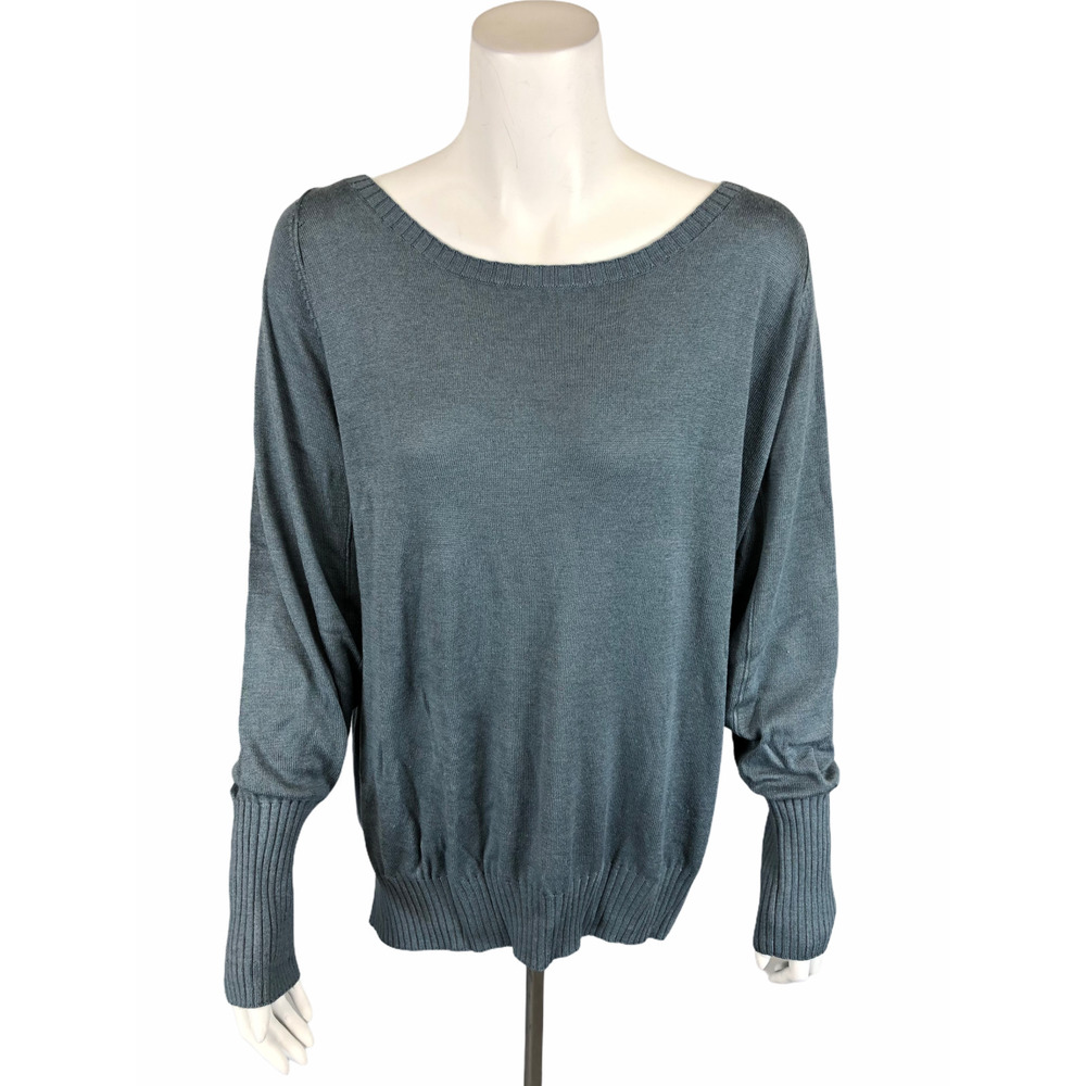 zuda Women's Pullover Unwind Seamed Sweater Top Solid Blue Mirage Medium Size